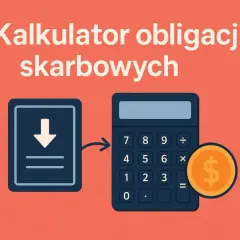 Kalkulator obligacji skarbowych: ikona pobierania i kalkulator z monetą symbolizują łatwe zarządzanie finansami.
