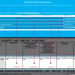 Przykładowe rozliczenie PIT-38 pokazuje, jak wyplacic kryptowaluty bez podatku, prezentując dochody i koszty.