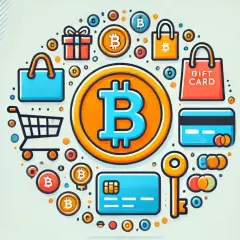 Wizualizacja pokazuje, co można kupić za kryptowaluty: prezenty, karty podarunkowe, zakupy online.