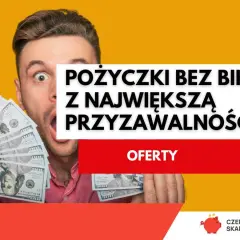 Zaskoczony mężczyzna z plikiem banknotów. Reklama pożyczki bez BIK z wysoką przyznawalnością. Sprawdź oferty!