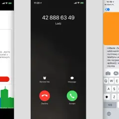 Ekran aplikacji mBank, połączenie telefoniczne i SMS. Jak zmienić nr telefonu w mBank? Aplikacja mBank oferuje pomoc.