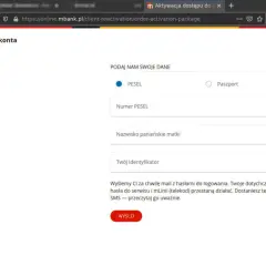 Formularz mBank do aktywacji dostępu. Wpisz PESEL, nazwisko panieńskie matki i identyfikator, by odblokować kartę mBank.