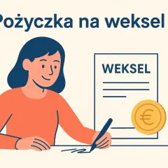Kobieta podpisuje weksel, obok moneta z symbolem euro. Pożyczka na weksel to szybkie rozwiązanie.