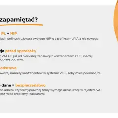 W transakcjach unijnych używaj swojego NIP-u z prefiksem „PL". Pamiętaj o rejestracji VAT UE przed sprzedażą i sprawdzaj kontrahentów w VIES. Aktualne dane to bezpieczeństwo.