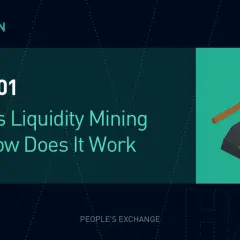 DeFi 101: Co to liquidity mining? Grafika przedstawia kilof wydobywający złoty token z bryły węgla, symbolizując zyski z dostarczania płynności.