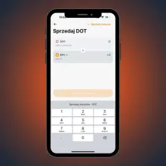 Aplikacja Revolut pokazuje ekran sprzedaży DOT. Użytkownik wpisuje kwotę, by wypłacić kryptowaluty.
