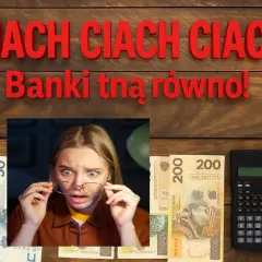 Zaskoczona kobieta patrzy na pieniądze i kalkulator. Czy to efekt lokaty 3-miesięcznej w Santanderze?