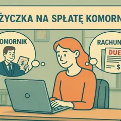 Kobieta szuka pożyczki z komornikiem od ręki, by spłacić rachunki. Myśli o komorniku i zaległych płatnościach.