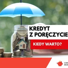 Skarbonka z domkiem i monetami pod parasolem. Kredyt z poręczycielem, gdy potrzebujesz wsparcia.