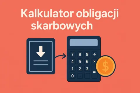 Kalkulator obligacji skarbowych: ikona pobierania i kalkulator z monetą symbolizują łatwe zarządzanie finansami.