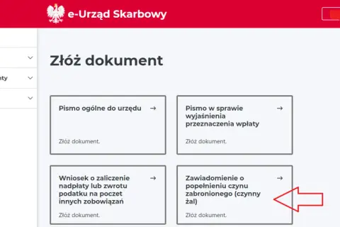Zawiadomienie o popełnieniu czynu zabronionego (czynny żal) - złóż dokument w e-Urzędzie Skarbowym.