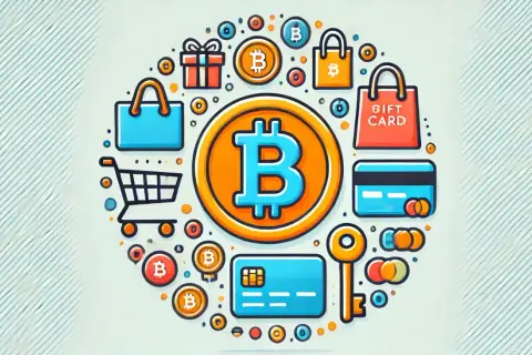 Wizualizacja pokazuje, co można kupić za kryptowaluty: prezenty, karty podarunkowe, zakupy online.