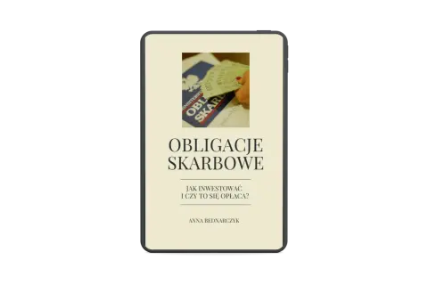 Okładka książki "Obligacje Skarbowe: Jak inwestować i czy to się opłaca?". Dłonie trzymają banknoty.