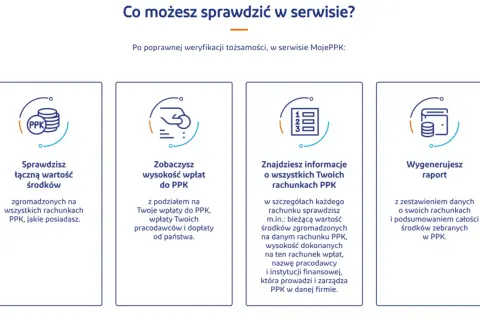 W serwisie MojePPK sprawdzisz wartość środków, wpłaty, szczegóły rachunków i wygenerujesz raport. Dowiedz się, jak wypłacić pieniądze z PPK.