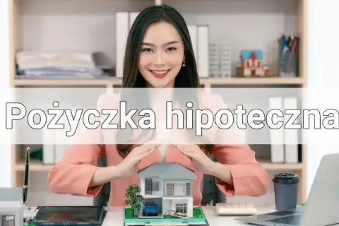 Kobieta chroni model domu, symbolizując bezpieczeństwo i marzenia o własnym lokum. Rozważ pożyczkę hipoteczną, by je zrealizować.