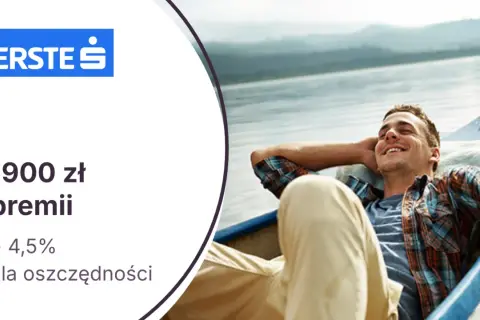 Erste Bank: 1900 zł premii i 4,5% dla oszczędności. Mężczyzna odpoczywa na łodzi, ciesząc się spokojem.