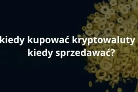 Drzewo pełne złotych monet symbolizuje inwestycje. Tekst pyta: kiedy kupować kryptowaluty a kiedy sprzedawać?