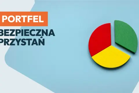 Portfel: bezpieczna przystań. Czy warto inwestować w obligacje? Kolorowy wykres kołowy symbolizuje dywersyfikację.