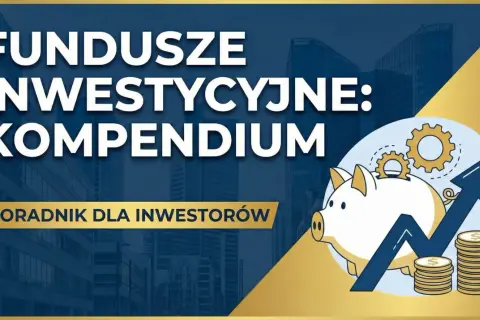 Fundusze inwestycyjne: Kompendium. Poradnik dla inwestorów. Czy fundusze inwestycyjne są bezpieczne? Grafika z świnką skarbonką i rosnącym wykresem.