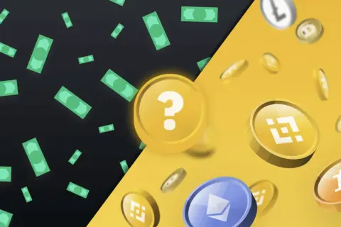 Pytanie: waluty fiat a kryptowaluty? Zielone banknoty kontra spadające monety cyfrowe, w tym Bitcoin i Ethereum.
