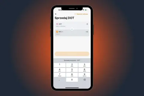 Aplikacja Revolut pokazuje ekran sprzedaży DOT. Użytkownik wpisuje kwotę, by wypłacić kryptowaluty.