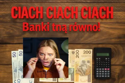 Zaskoczona kobieta patrzy na pieniądze i kalkulator. Czy to efekt lokaty 3-miesięcznej w Santanderze?