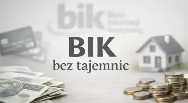 BIK bez tajemnic: pieniądze, karty, dom i logo biura informacji kredytowej.