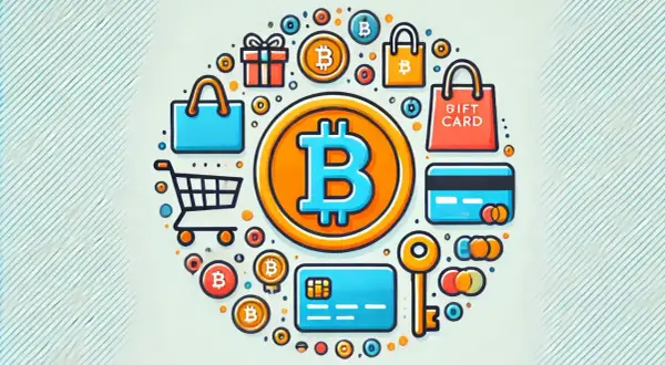 Wizualizacja pokazuje, co można kupić za kryptowaluty: prezenty, karty podarunkowe, zakupy online.