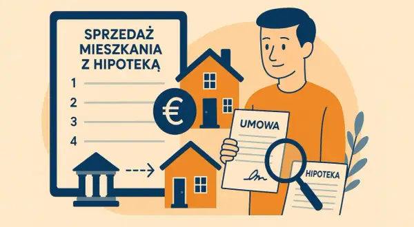 Mężczyzna analizuje umowę i dokumenty dotyczące sprzedaży mieszkania z hipoteką. Proces sprzedaży nieruchomości z hipoteką jest przedstawiony krok po kroku.