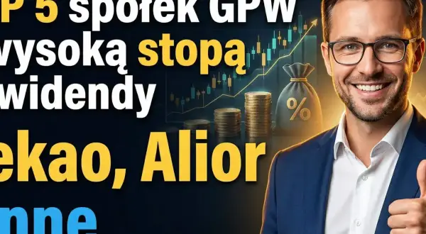 Top 5 spółek GPW z wysoką stopą dywidendy: Pekao, Alior i inne. Uśmiechnięty mężczyzna w garniturze pokazuje kciuk w górę.