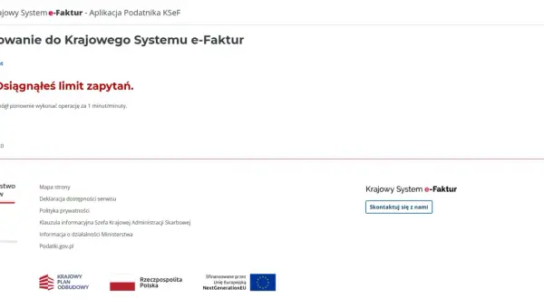 KSeF: problem z logowaniem. Osiągnięto limit zapytań, spróbuj ponownie za minutę.