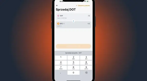 Aplikacja Revolut pokazuje ekran sprzedaży DOT. Użytkownik wpisuje kwotę, by wypłacić kryptowaluty.