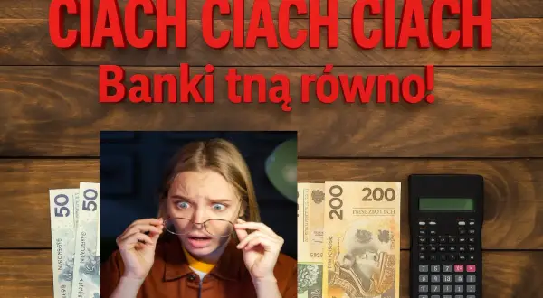 Zaskoczona kobieta patrzy na pieniądze i kalkulator. Czy to efekt lokaty 3-miesięcznej w Santanderze?