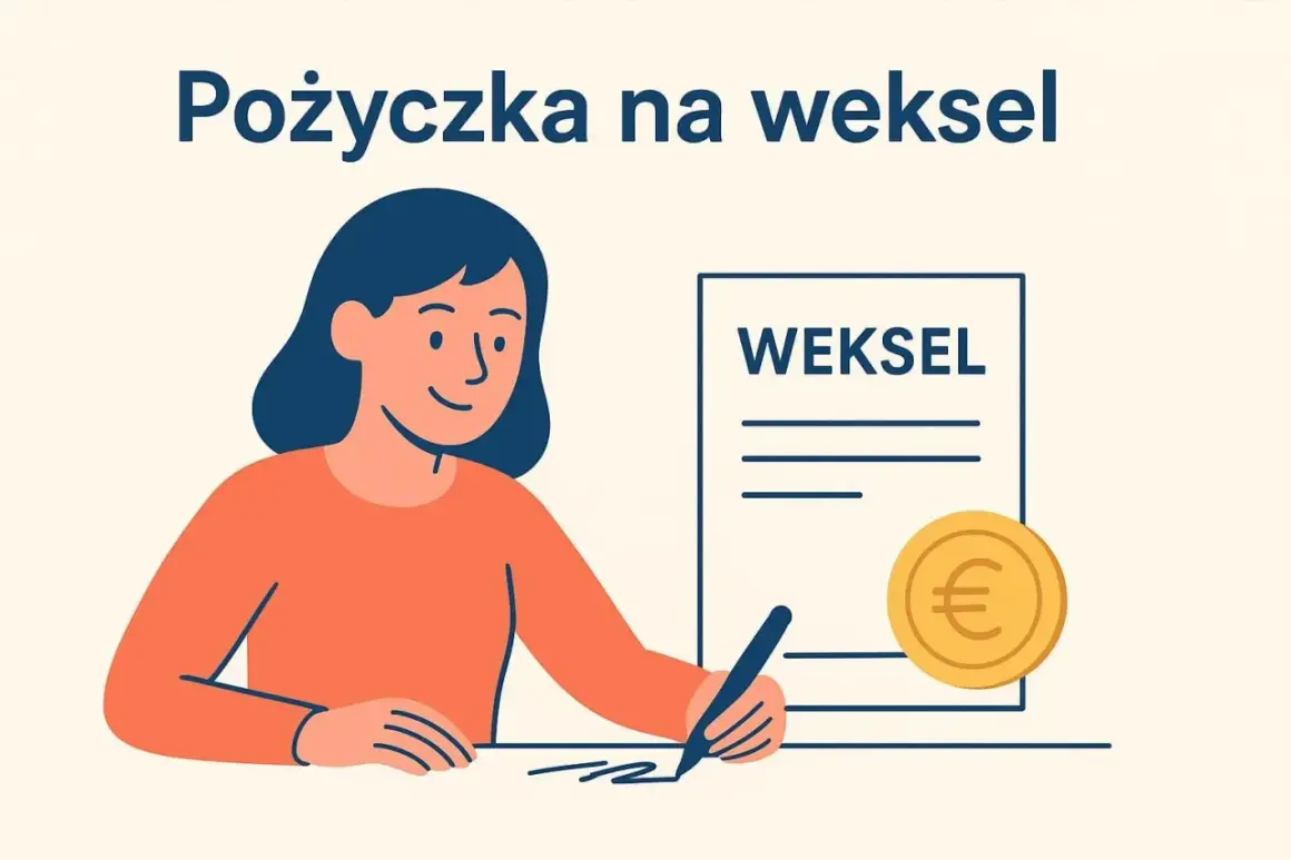 Kobieta podpisuje weksel, obok moneta z symbolem euro. Pożyczka na weksel to szybkie rozwiązanie.