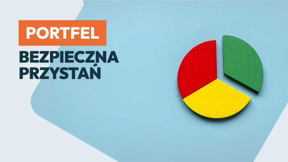 Portfel: bezpieczna przystań. Czy warto inwestować w obligacje? Kolorowy wykres kołowy symbolizuje dywersyfikację.