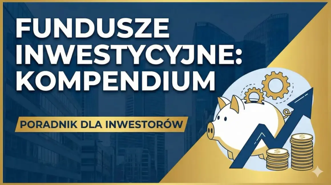 Fundusze inwestycyjne: Kompendium. Poradnik dla inwestorów. Czy fundusze inwestycyjne są bezpieczne? Grafika z świnką skarbonką i rosnącym wykresem.