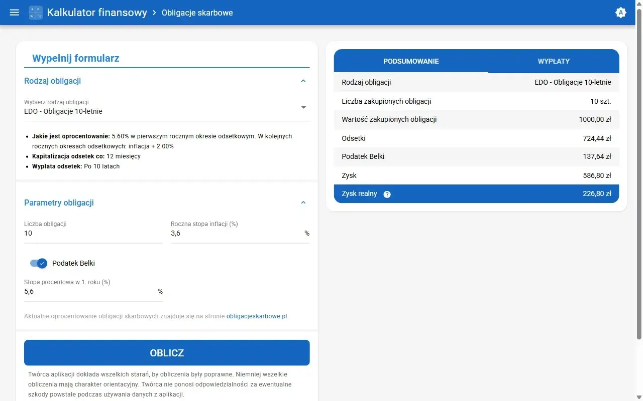 Kalkulator finansowy pokazuje, ile można zarobić na obligacjach skarbowych. Wpisz dane, by poznać zysk.