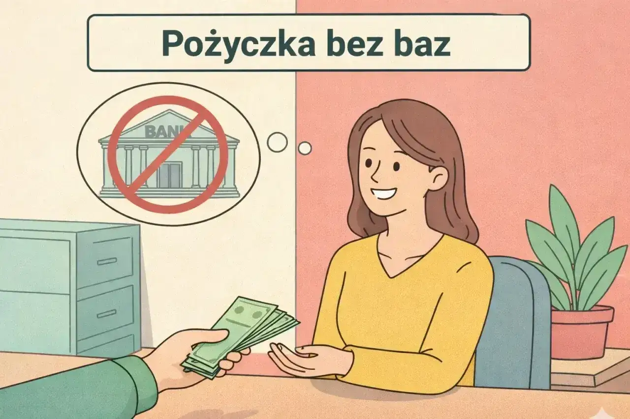 Kobieta otrzymuje pieniądze, myśląc o pożyczce bez baz, big krd. Unika banku, szukając alternatywy.