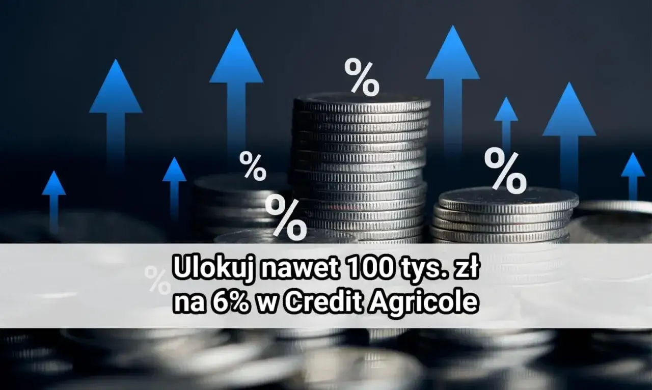 Stos monet i strzałki w górę symbolizują wzrost. Ulokuj nawet 100 tys. zł na 6% w Credit Agricole.
