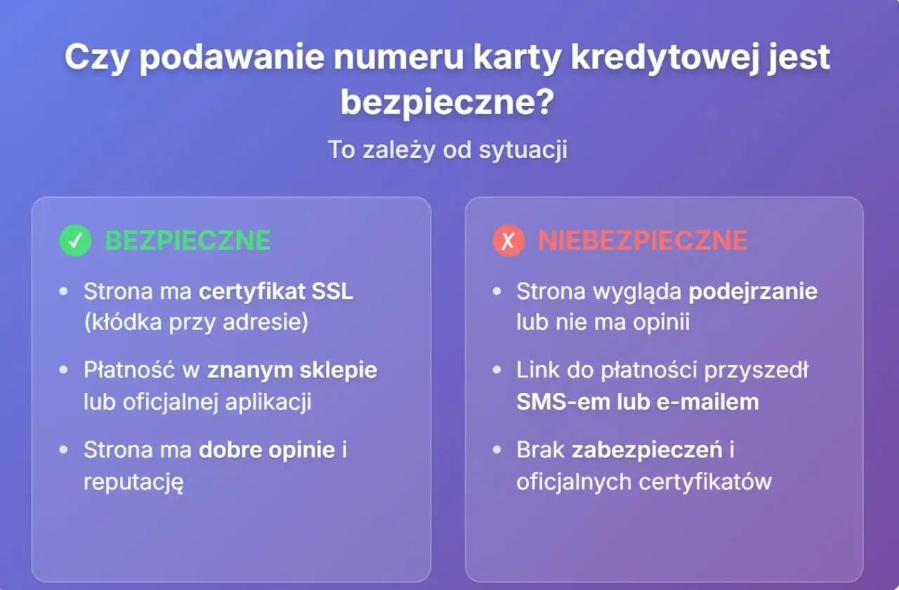 Bezpieczne podawanie numeru karty kredytowej wymaga uwagi. Sprawdź certyfikat SSL i opinie o sklepie. Unikaj podejrzanych linków.