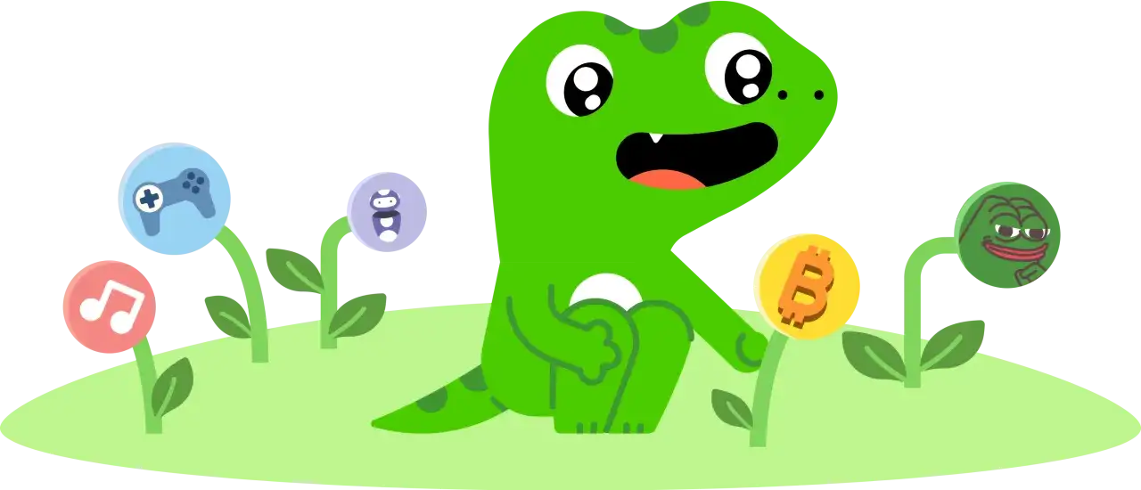 Zielona żaba na łące zbiera kwiaty: z nutką, grą, robotem, bitcoinem i Pepe. Jak wplacić na CoinGecko?