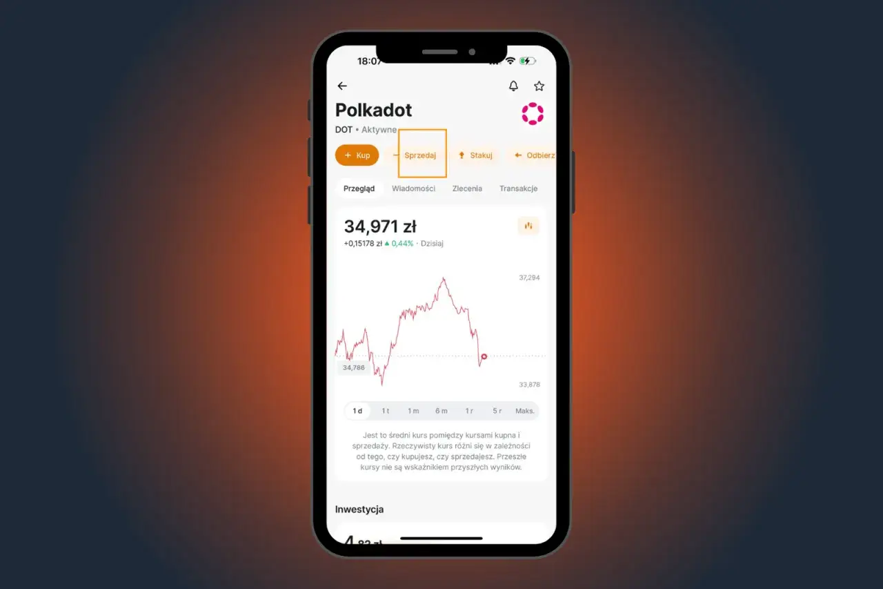 Aplikacja Revolut pokazuje kurs Polkadot. Jak wypłacić kryptowaluty? Na ekranie widać opcję 