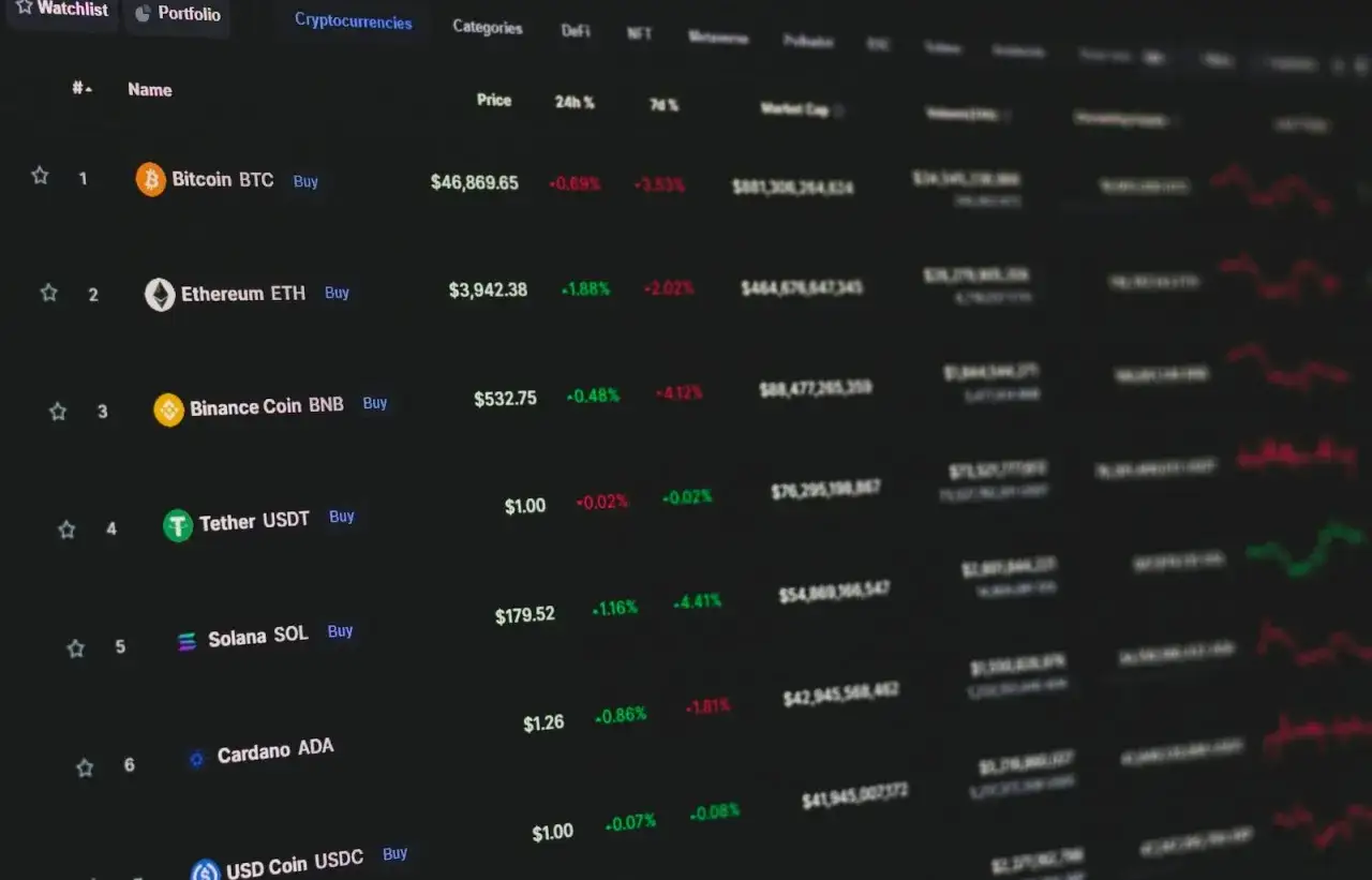 Tabela kryptowalut: Bitcoin, Ethereum, Binance Coin, Tether, Solana, Cardano, USD Coin. Zobacz, co można kupić za kryptowaluty.