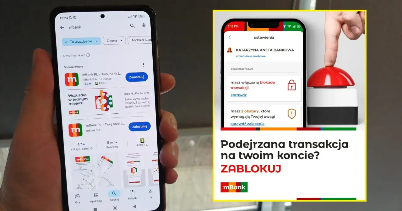Szukasz informacji, jak zmienić nr telefonu w mBank? Aplikacja mBank pokazuje ostrzeżenie o podejrzanej transakcji.