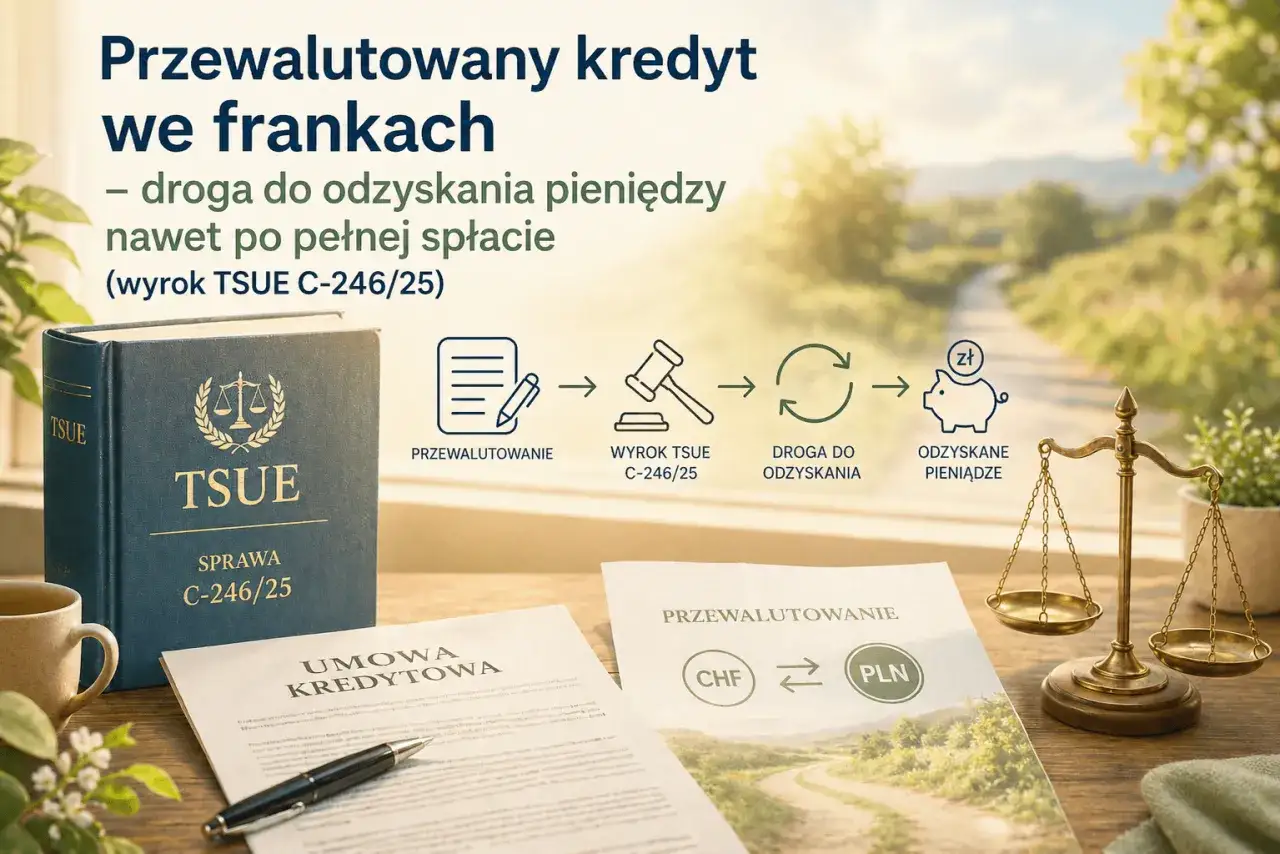 Przewalutowany kredyt we frankach: droga do odzyskania pieniędzy po wyroku TSUE. Ilustracja przedstawia proces odzyskiwania środków z kredytów frankowych.