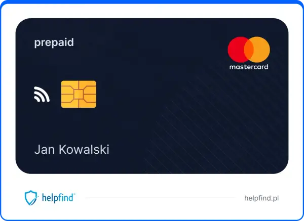 Karta przedpłacona Mastercard dla Jana Kowalskiego z symbolem płatności zbliżeniowych i chipem.