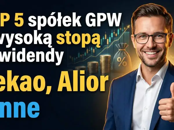 Top 5 spółek GPW z wysoką stopą dywidendy: Pekao, Alior i inne. Uśmiechnięty mężczyzna w garniturze pokazuje kciuk w górę.