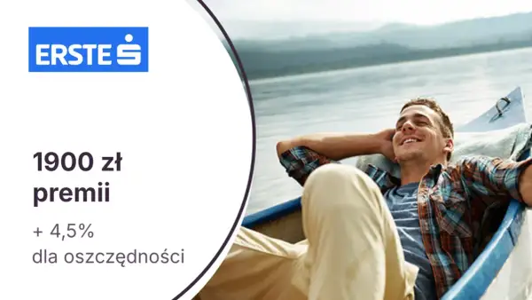 Erste Bank: 1900 zł premii i 4,5% dla oszczędności. Mężczyzna odpoczywa na łodzi, ciesząc się spokojem.