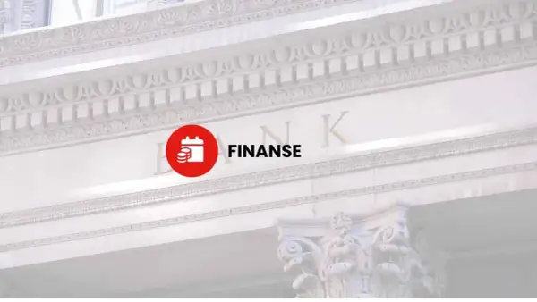 Symbol finansów i inwestycji, ikona kalendarza z monetami, obok napisu "FINANSE" na tle fasady banku. Papiery wartościowe w zasięgu ręki.